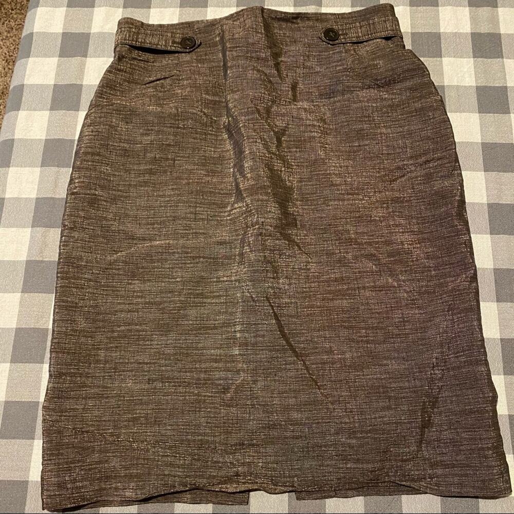 Ellen Tracy Linen Blend Split Back A Line Skirt Women's Size 6 w/ Pockets